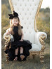 Black Satin Tulle Flower Girl Dress Birthday Party Dress